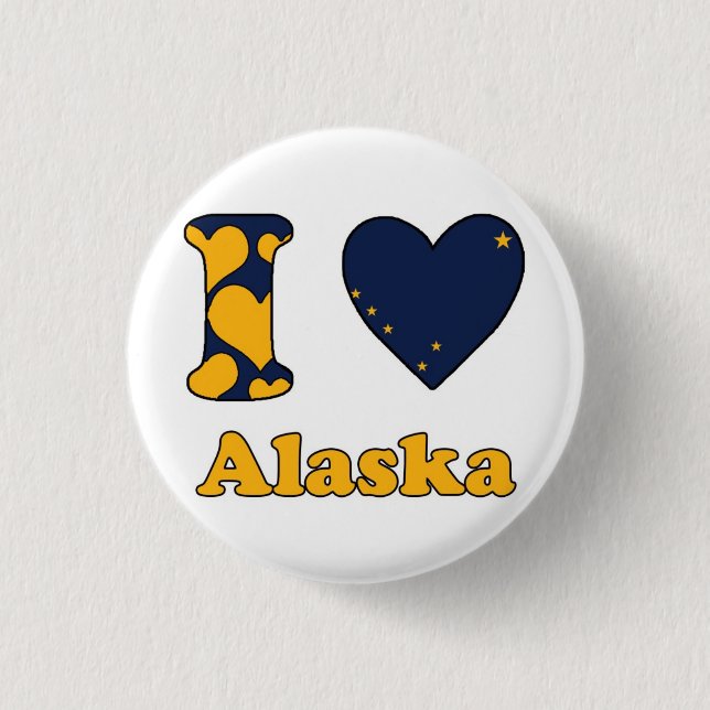 Badge Rond 2,50 Cm J'aime l'Alaska (Devant)