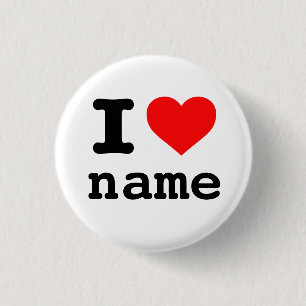 Badge Rond 2,50 Cm "J'AIME (le nom personnalisable) "