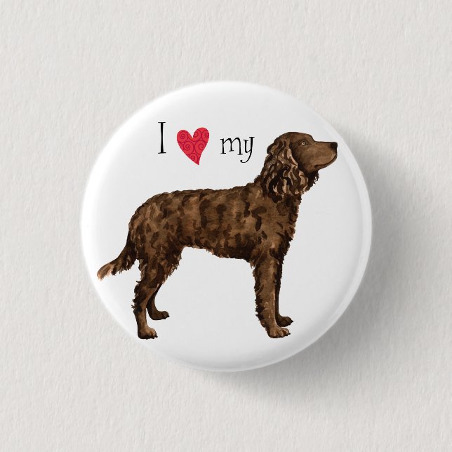 Badge Rond 2,50 Cm J'aime mon American Water Spaniel (Devant)