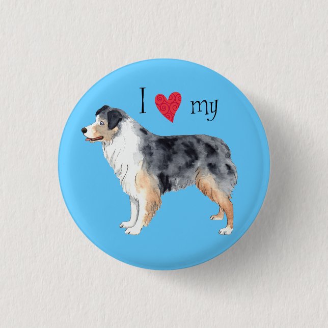 Badge Rond 2,50 Cm J'aime mon berger australien (Devant)