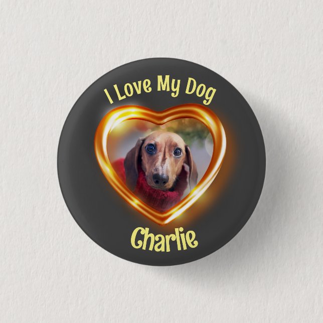Badge Rond 2,50 Cm J'Aime Mon Chien Animateur Coeur Qui Brille (Devant)