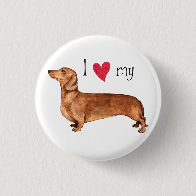 Badge Rond 2,50 Cm J'aime mon Dachshund (Devant)