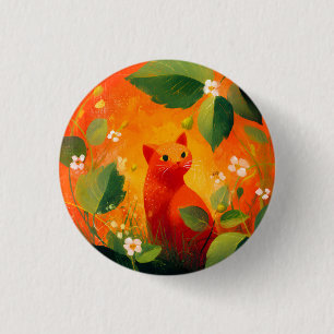 Badge Rond 2,50 Cm Jardin de fleurs sauvages au chat rouge fantaisist