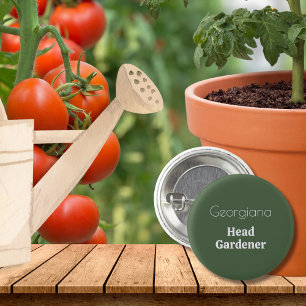 Badge Rond 2,50 Cm Jardinier en chef Nom personnalisé Jardinage drôle