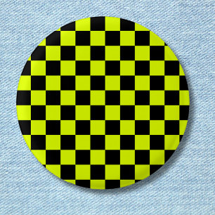 Badge Rond 2,50 Cm Jaune Neon Jaune Noir À damiers Checkboard Vintage