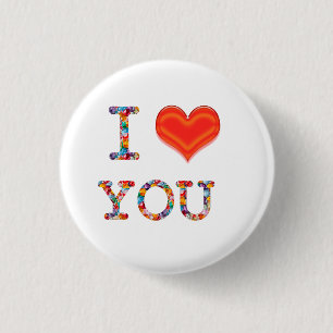 Badge Rond 2,50 Cm JE T'AIME belle image de coeur de MANUSCRIT