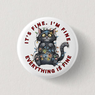 Badge Rond 2,50 Cm Je vais bien, tout va bien, chat de Noël drôle