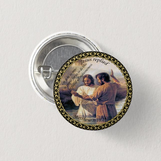Badge Rond 2,50 Cm Jésus Christ Baptême image un (Devant & derrière)