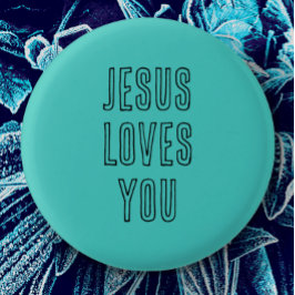 Badge Rond 2,50 Cm Jésus vous aime Personnaliser Aqua & Black Modern
