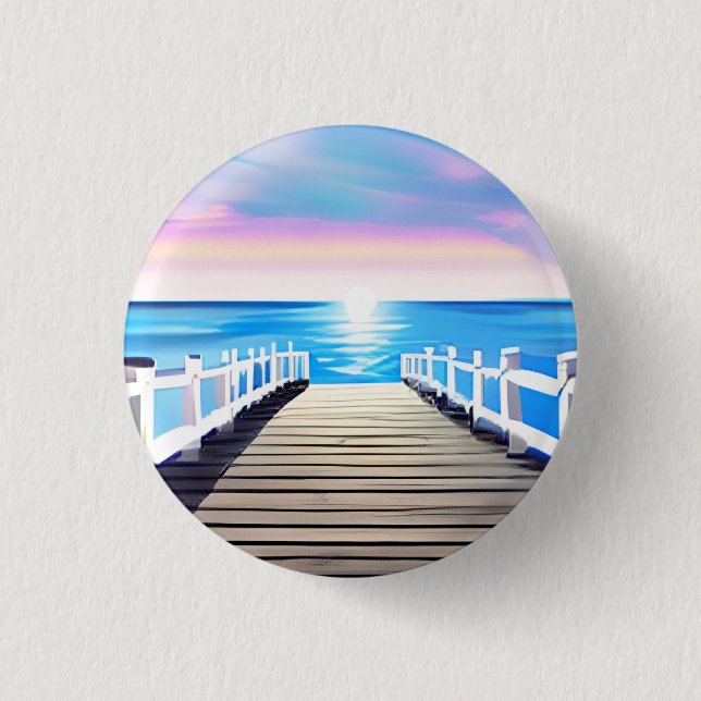 Badge Rond 2,50 Cm Jetée, océan et ciel à Dawn (Devant)