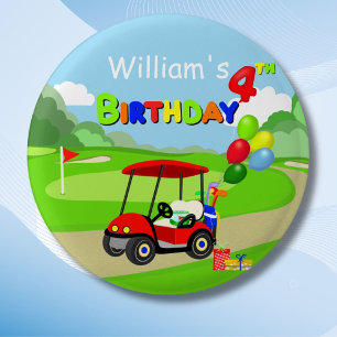 Badge Rond 2,50 Cm Joli 4e anniversaire Red Golf Cart Boy's