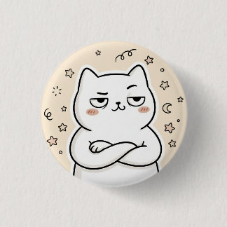 Badge Rond 2,50 Cm Joli Bouton Rond Chat Blanc Grincheux Kawaii