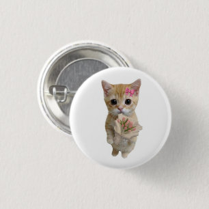 Badge Rond 2,50 Cm Joli Chatons aux Fleurs Épinglette   Chat Mignon F