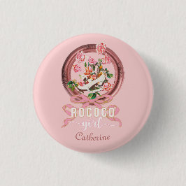 Badge Rond 2,50 Cm Joli Nom Classique Rose Fille Rococo Chaussure