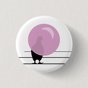 Badge Rond 2,50 Cm Joli Oiseau de gomme rose à bulle sur un fil blanc