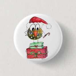 Badge Rond 2,50 Cm Joli oiseau de Noël fantaisiste