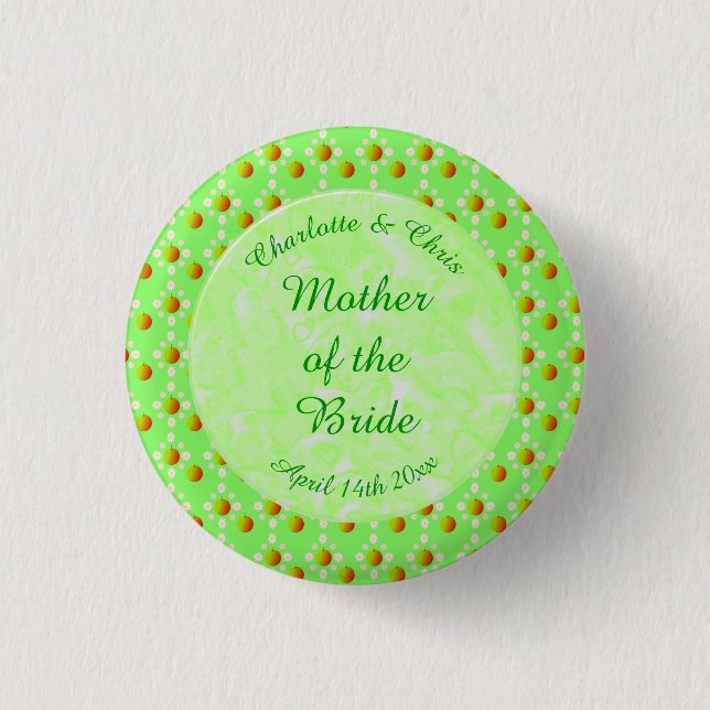 Badge Rond 2,50 Cm Joli Printemps Mariage Pomme fleur et Pommes (Devant)