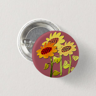 Badge Rond 2,50 Cm Joli SunFlowers coloré motif floral rose