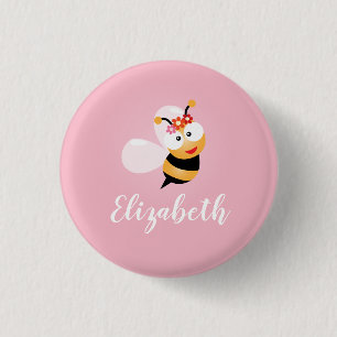 Badge Rond 2,50 Cm Jolie fille rose Fleur Fille Miel Bee Bee Whimsica
