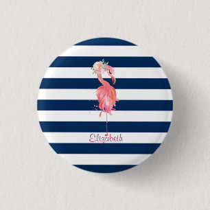Badge Rond 2,50 Cm Jolis flamants roses Fleur, Rayé