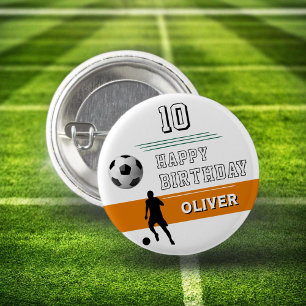 Badge Rond 2,50 Cm Joueur de football moderne Silhouette Joyeux anniv