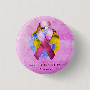 Badge Rond 2,50 Cm Jour de Cancer du monde - ruban rose de carte de