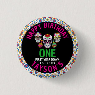 Badge Rond 2,50 Cm Jour des Crânes de Sucre Fête des 1 an Coloré Día