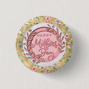 Badge Rond 2,50 Cm Joyeuse Fête des Mères Élégant Moderne Floral Rose