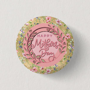 Badge Rond 2,50 Cm Joyeuse Fête des Mères Élégant Moderne Floral Rose