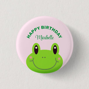 Badge Rond 2,50 Cm Joyeuse Grenouille d'anniversaire mignonne rose