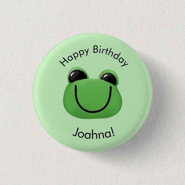 Badge Rond 2,50 Cm Joyeuse grenouille verte d'anniversaire (Devant)