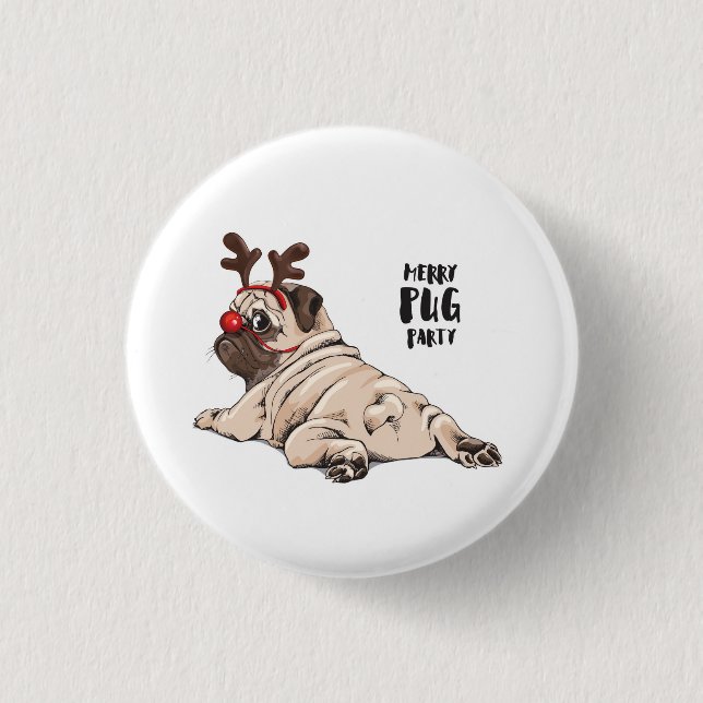 Badge Rond 2,50 Cm Joyeuse partie de carlin (Devant)