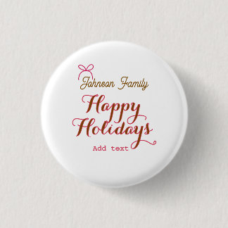 Badge Rond 2,50 Cm Joyeuses fêtes ruban rose doré nom de famille nom