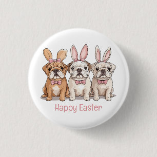 Badge Rond 2,50 Cm Joyeuses Pâques Bouledogues Anglais