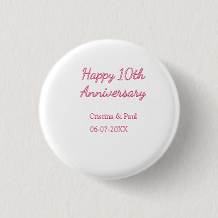 Badge Rond 2,50 Cm Joyeux 10ème anniversaire de mariage simple nom mi