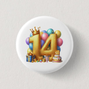 Badge Rond 2,50 Cm Joyeux 14e anniversaire