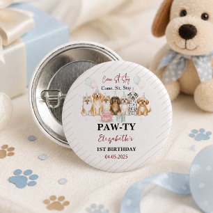 Badge Rond 2,50 Cm Joyeux 1er Anniversaire Garçon Chiot Mignon Fête