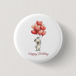 Badge Rond 2,50 Cm Joyeux Anniversaire Ballons Chien Mignon