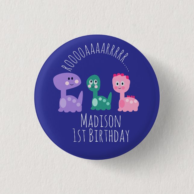 Badge Rond 2,50 Cm Joyeux Anniversaire Dinosaure Coloré  (Devant)