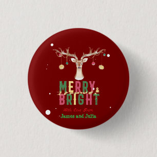 Badge Rond 2,50 Cm Joyeux et brillant Cute Reindeer ornements de Noël