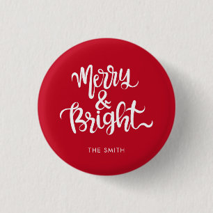 Badge Rond 2,50 Cm Joyeux et brillant script de typographie rouge et