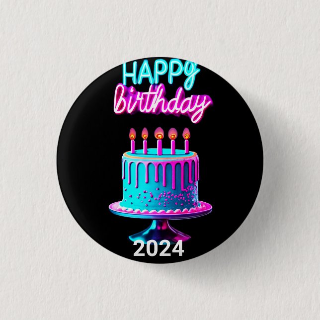 Badge Rond 2,50 Cm Joyeux gâteau d'anniversaire 2024 Anniversaire Par (Devant)