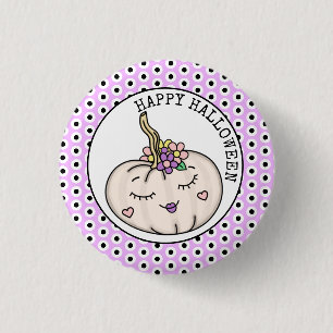Badge Rond 2,50 Cm Joyeux Halloween   Citrouille et Pois