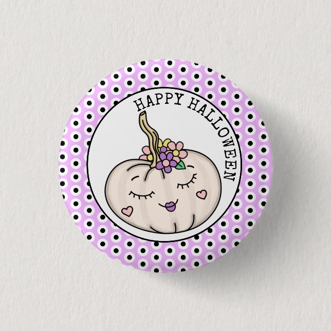 Badge Rond 2,50 Cm Joyeux Halloween | Citrouille et Pois (Devant)