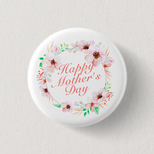 Badge Rond 2,50 Cm Joyeux Joyeux Fête des Mères Floral   Bouton d'épi