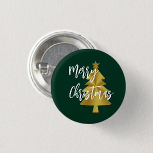 Badge Rond 2,50 Cm Joyeux Noël Arbre vert Or et blanc Script