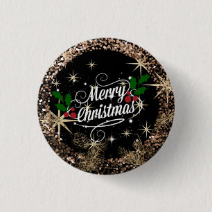Badge Rond 2,50 Cm Joyeux Noël, étincelant, parties scintillant et br