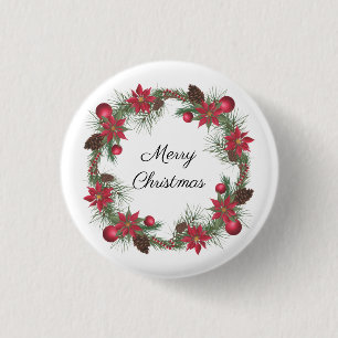 Badge Rond 2,50 Cm Joyeux Noël Poinsettia Wreath