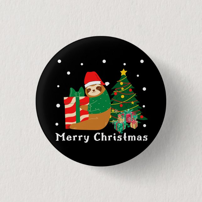 Badge Rond 2,50 Cm Joyeux Noël Sloth Noël (Devant)