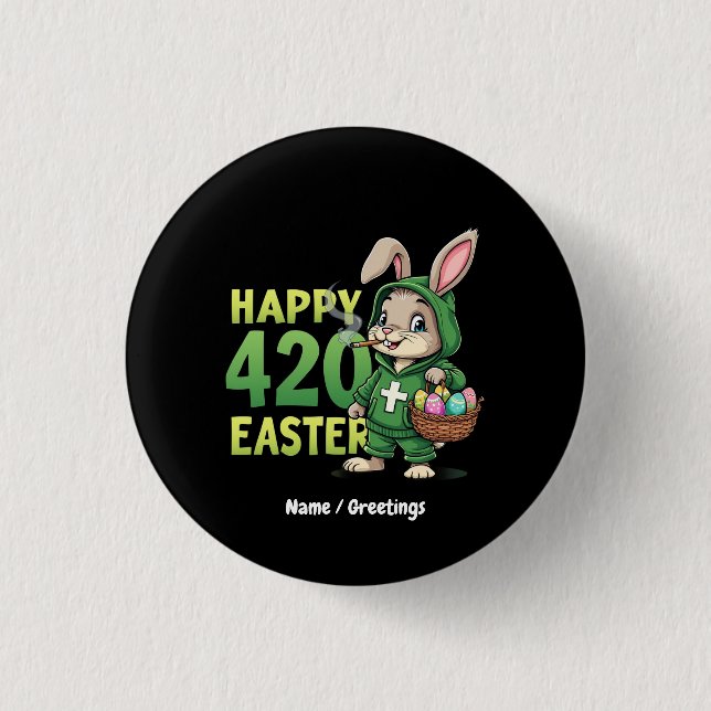 Badge Rond 2,50 Cm Joyeux Pâques drôle Bunny Design lapin de Pâques A (Devant)